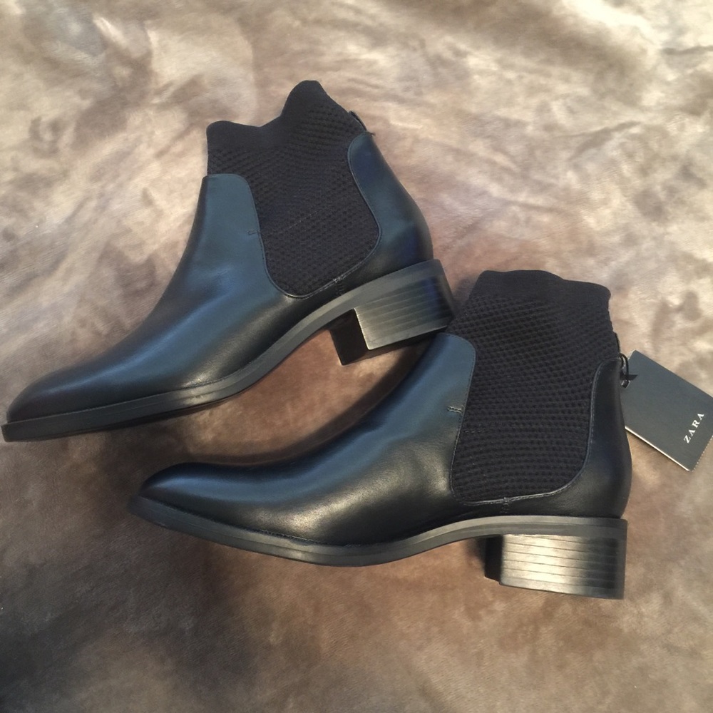 NWT Zara Black Flat Sock Ankle Boots